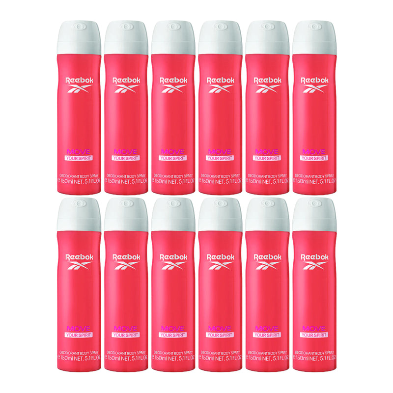 Reebok Move Your Spirit Deodorant Body Spray, 5.1 fl oz (150ml) (Pack of 12)