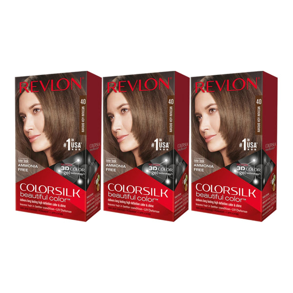 Revlon ColorSilk Hair Color - 40 Medium Ash Brown (Pack of 3)