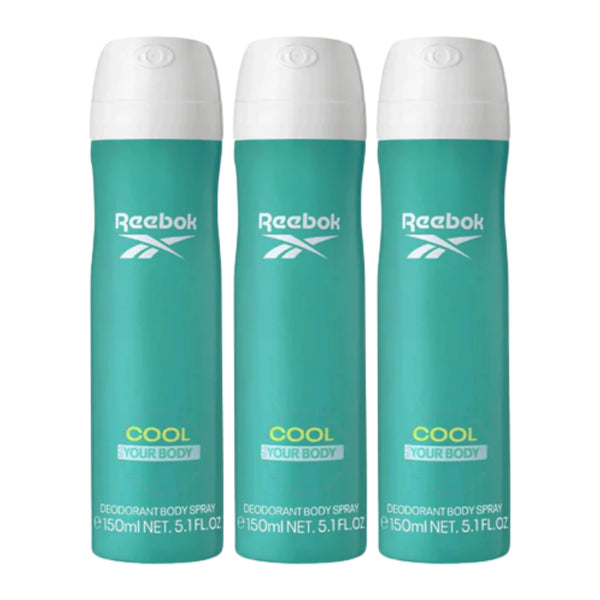 Reebok Cool Your Body Deodorant Body Spray, 5.1 fl oz (150ml) (Pack of 3)