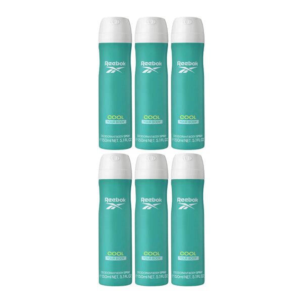 Reebok Cool Your Body Deodorant Body Spray, 5.1 fl oz (150ml) (Pack of 6)