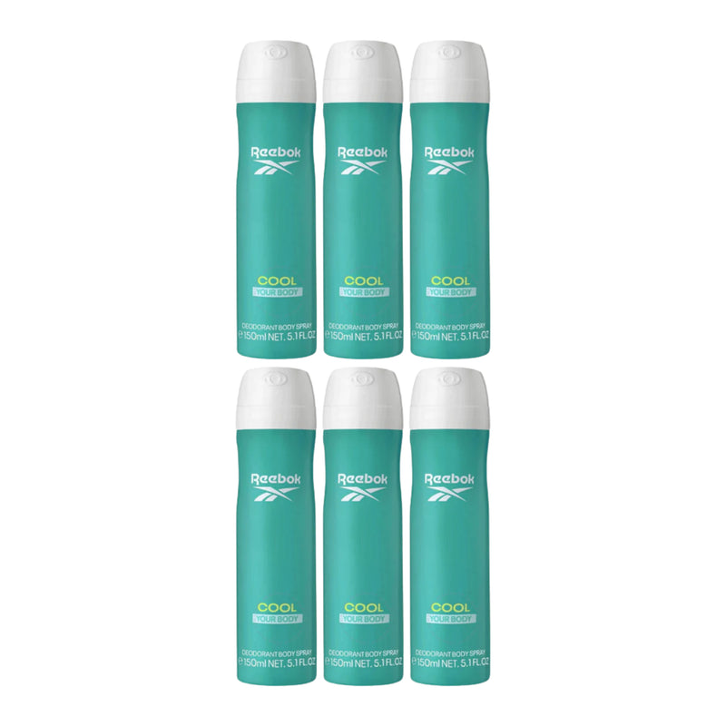 Reebok Cool Your Body Deodorant Body Spray, 5.1 fl oz (150ml) (Pack of 6)