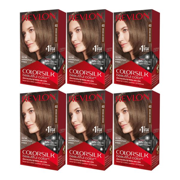 Revlon ColorSilk Hair Color - 40 Medium Ash Brown (Pack of 6)