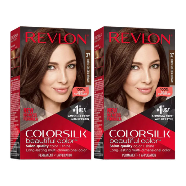 Revlon ColorSilk Hair Color - 37 Dark Golden Brown (Pack of 2)