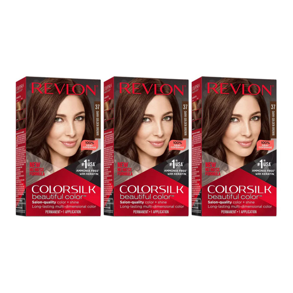 Revlon ColorSilk Hair Color - 37 Dark Golden Brown (Pack of 3)