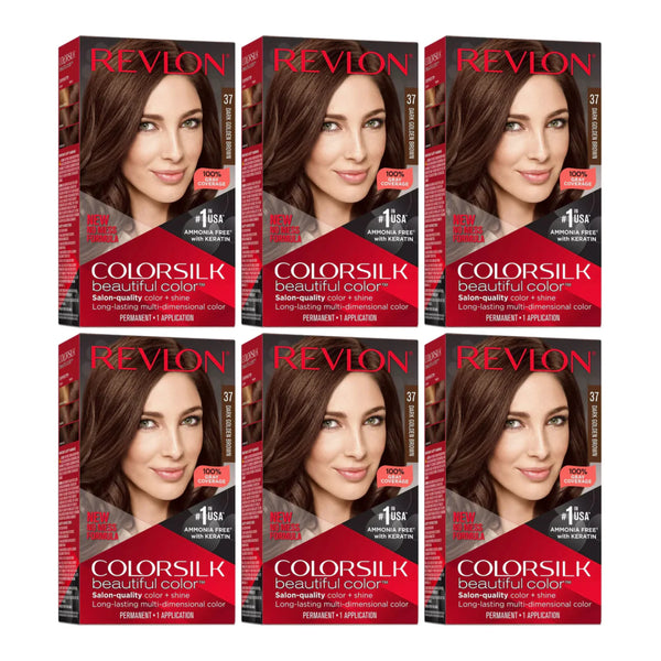 Revlon ColorSilk Hair Color - 37 Dark Golden Brown (Pack of 6)