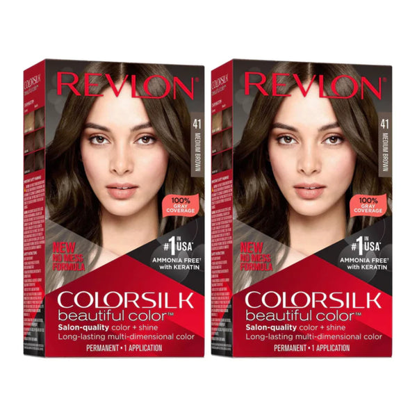 Revlon ColorSilk Beautiful Hair Color - 41 Medium Brown (Pack of 2)