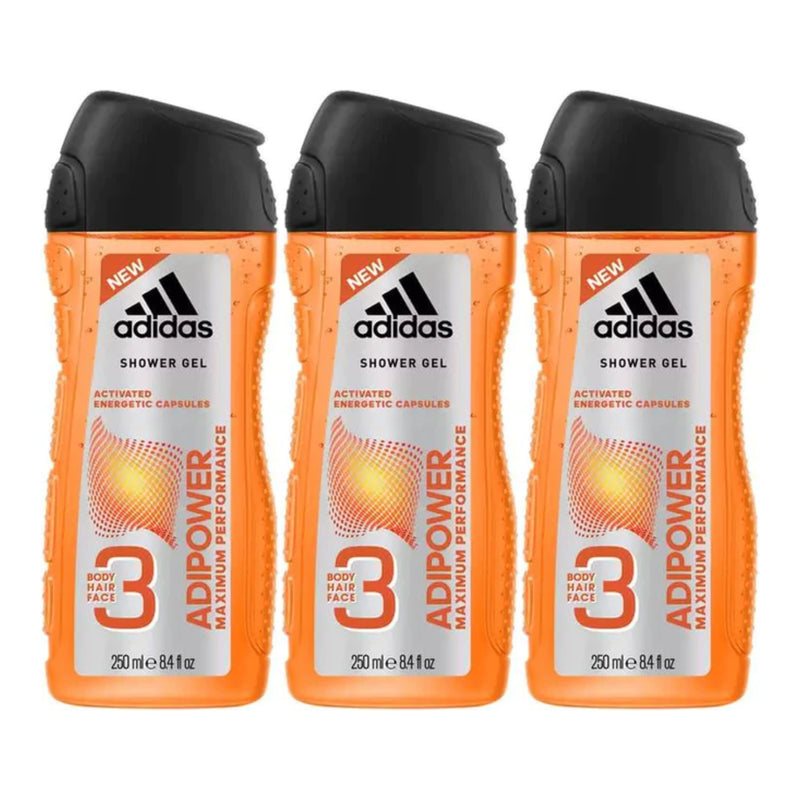 Adidas 3-in-1 ADIPOWER Maximum Performance Shower Gel 8.4oz (250ml) (Pack of 3)