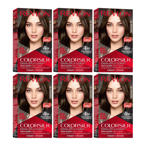 Revlon ColorSilk Beautiful Hair Color - 41 Medium Brown (Pack of 6)