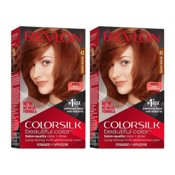 Revlon ColorSilk Beautiful Hair Color - 42 Medium Auburn (Pack of 2)