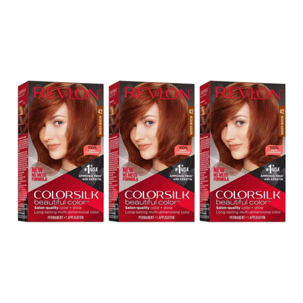 Revlon ColorSilk Beautiful Hair Color - 42 Medium Auburn (Pack of 3)