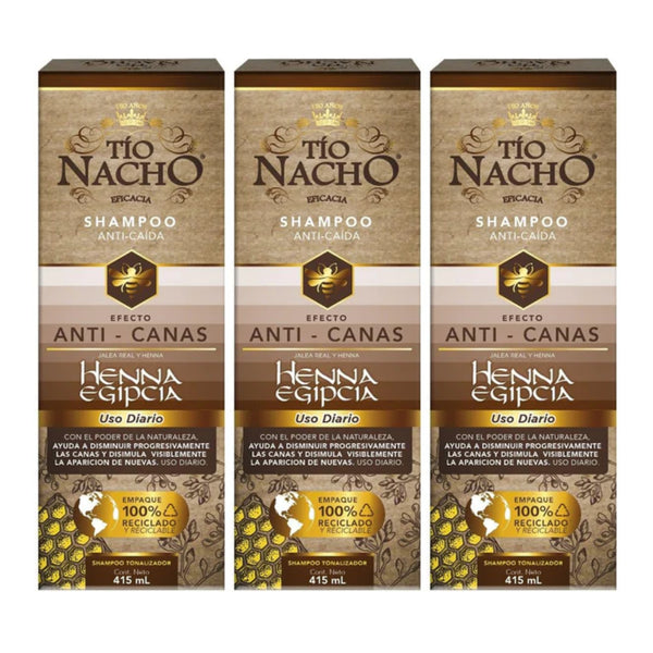 Tio Nacho Shampoo Efecto Anti-Canas Henna Egipcia Jalea Real, 14oz. (Pack of 3)