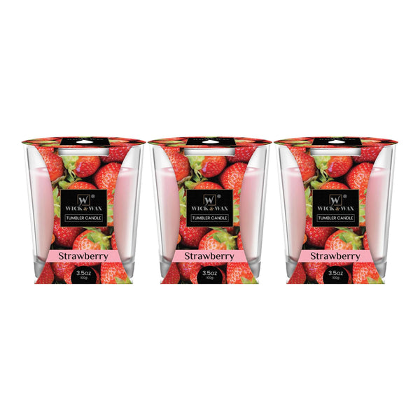 Wick & Wax Strawberry Tumbler Candle, 3.5oz (100g) (Pack of 3)