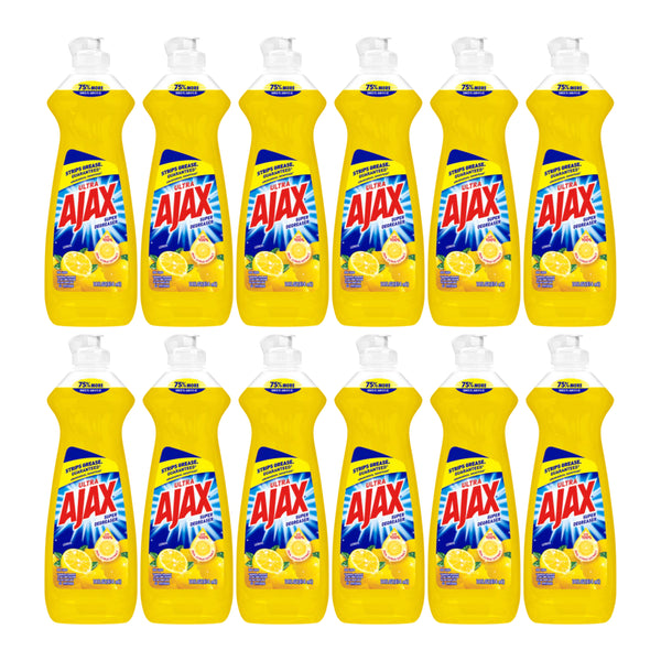 Ajax Ultra Lemon (Super Degreaser) Dish Liquid, 14 oz. (414ml) (Pack of 12)