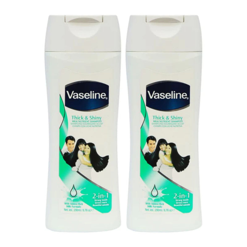 Vaseline 2-In-1 Thick & Shiny Milk Nutrient Shampoo, 6.76oz (200ml) (Pack of 2)