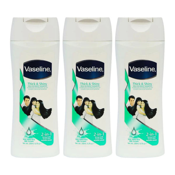 Vaseline 2-In-1 Thick & Shiny Milk Nutrient Shampoo, 6.76oz (200ml) (Pack of 3)