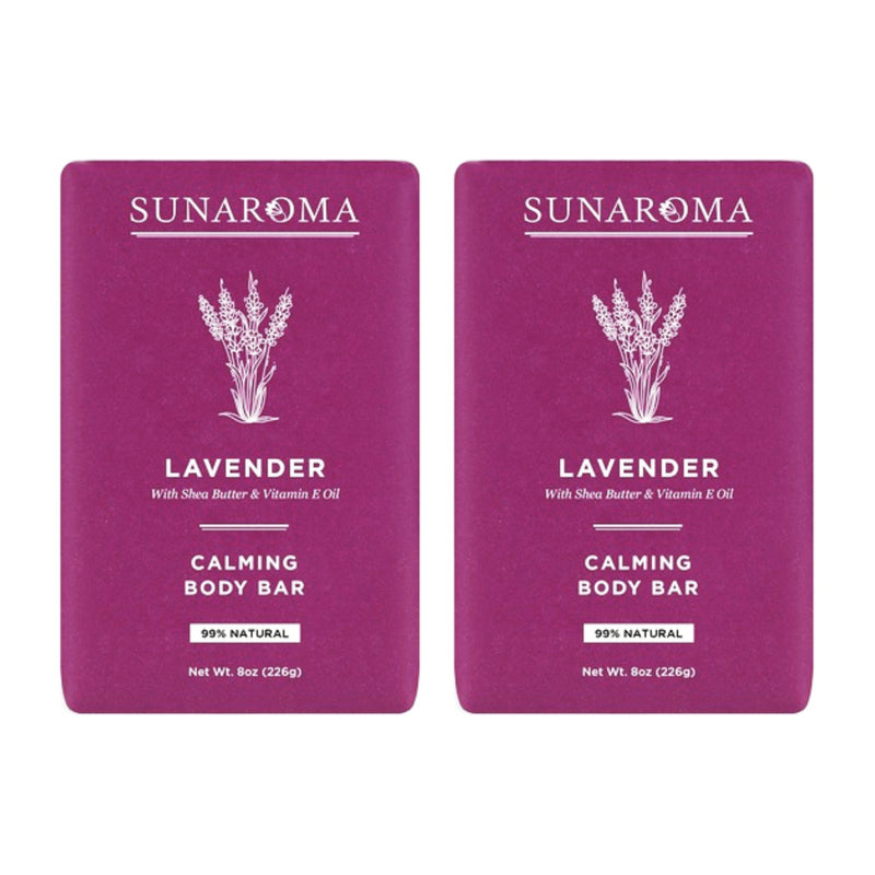 Sunaroma Calming Body Bar Lavender Shea Butter & Vitamin E Oil, 8oz (Pack of 2)