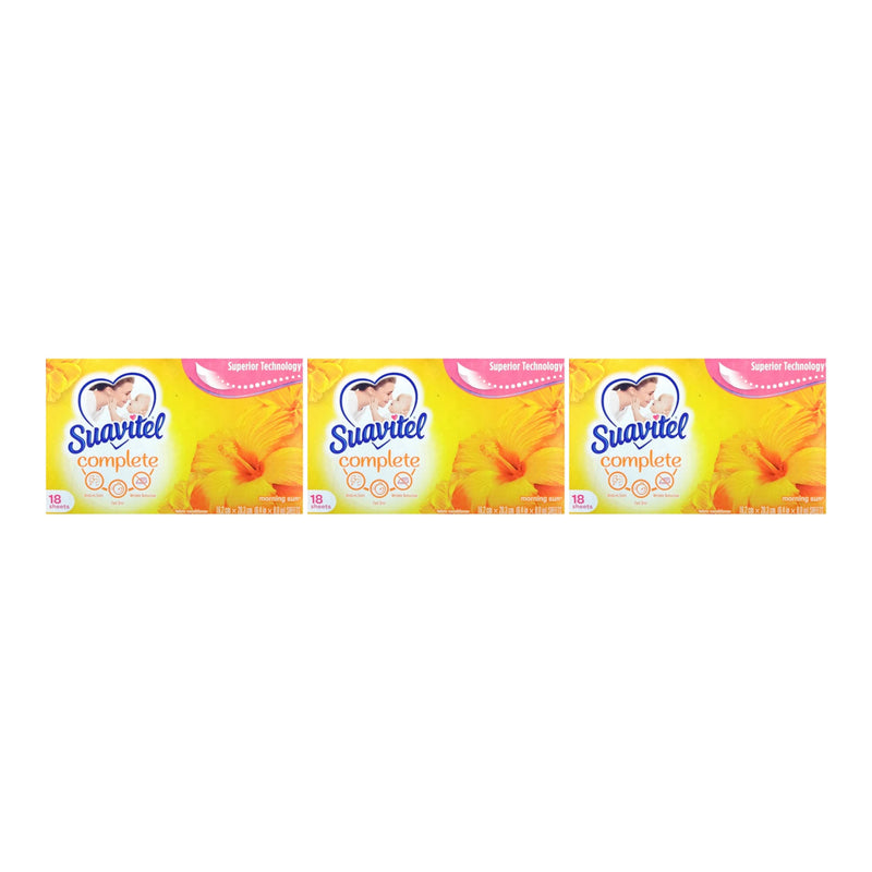 Suavitel Fabric Softener Dryer Sheets - Morning Sun Scent 18 Count (Pack of 3)