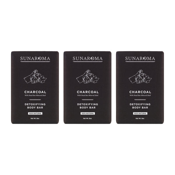 Sunaroma Detoxifying Body Bar - Charcoal Dead Sea Mineral Mud, 8oz (Pack of 3)