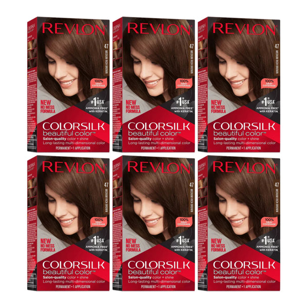 Revlon ColorSilk Hair Color - 47 Medium Rich Brown (Pack of 6)