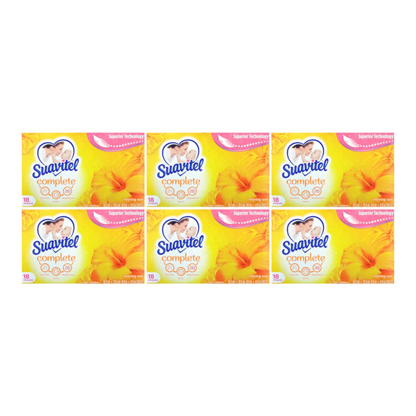 Suavitel Fabric Softener Dryer Sheets - Morning Sun Scent 18 Count (Pack of 6)