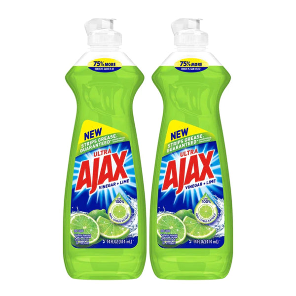 Ajax Ultra Vinegar + Lime Dish Liquid, 14 oz. (414ml) (Pack of 2)