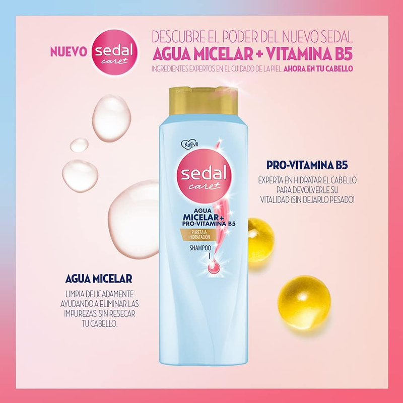 Sedal Care+ Shampoo Agua Micelar+ Pro-Vitamina B5, 300ml (10.15oz.)