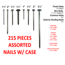 215 Piece Assorted Nails Kit with Organizer Case