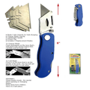 Heavy-Duty Folding Utility Knife with 5 Replacement Blades - Blue