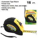 16-Foot Tape Measure with Power Lock, Belt Clip & Wrist Strap