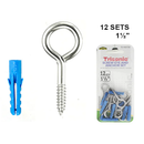 12 Pack 1-1/2 inch Screw Eye Hooks with Wall Anchors