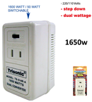 1650w Foreign Travel Converter Round Pin Adapter with Hi/Lo Switch