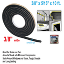 10 Ft Rubber Foam Weatherstrip Tape for Doors Windows & Weatherproofing