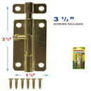 3 1/2 Inch 3.5" Brass Barrel Bolt with Screws