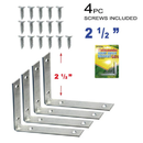 2-1/2 Inch 2.5" Right Angle Bracket with Screws – 4 Piece Set