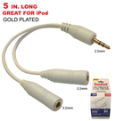 2.5mm Stereo Plug to 2 x 3.5mm Stereo Jacks