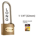 1 1/4 inch 1.25" Long Shackle Brass Padlock with 3 Keys (32mm)