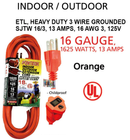 18' Foot Indoor Outdoor 16 Gauge 3 Wire Heavy Duty Extension Cord - UL Listed