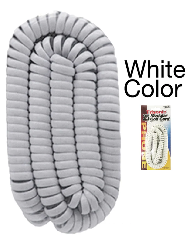 25' White Telephone Coil Cord