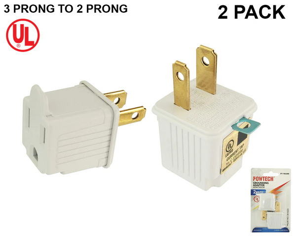 Grounding Adapter 125V AC 15A 1875W - UL Listed (2 Pack)