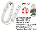 12' Foot 3 Outlet 3-Prong 13A Heavy Duty Grounded Extension Cord - UL Certified