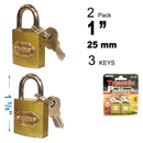 2-Pack 1 inch High Security Brass Padlocks with 3 Keys