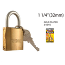 1-1/4 inch 1.25" Gold Plated Hardened Steel Padlock with 3 Keys (32mm)