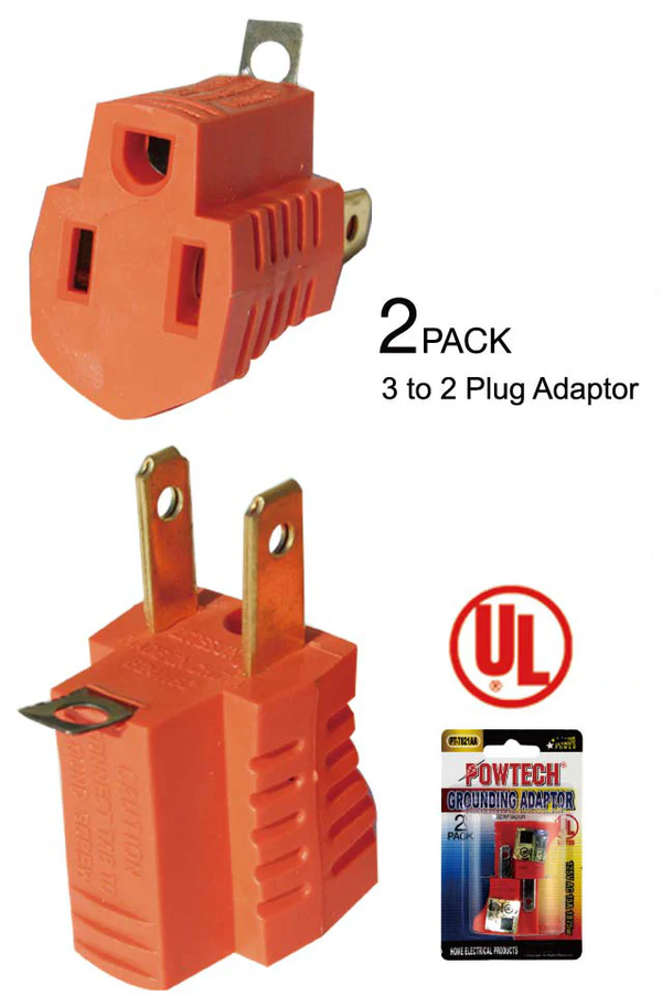 Heavy Duty Grounding Adapter 125V AC 15A 1875W - UL Listed (2 Pack)