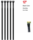 50 Count 12 Inch 12" Black Heavy Duty Cable Zip Ties for Wire Management
