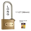 1-1/2 inch 1.5" Long Shackle Brass Padlock with 3 Keys (38mm)