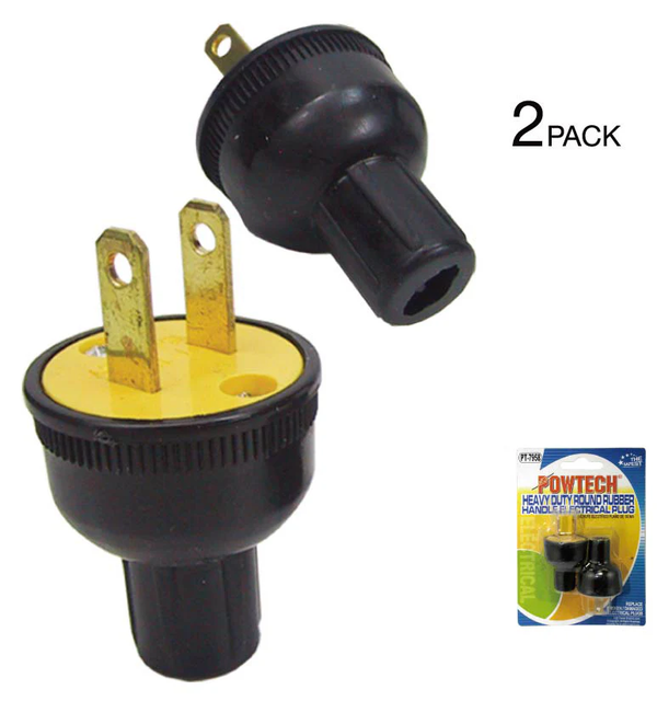 Round Rubber Handle Electrical Plug (125V 15A 1875W) - 2 Pack