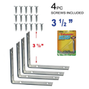 3-1/2 3.5" Inch Right Angle Bracket with Screws – 4 Piece Set