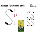 5 Pack 3 inch S Hooks with Protective Rubber Tips