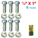 6 Pair 1/4 inch x 1 inch Slotted Machine Screws with Nuts