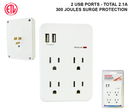 4-Outlet Wall Tap w/ Surge Protector & 2 USB Ports - ETL Listed
